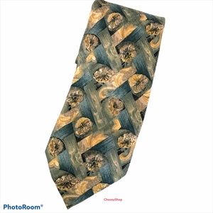 ERMENEGILDA ZEGNA Silk Tie GreenBlue Gold Abstract
